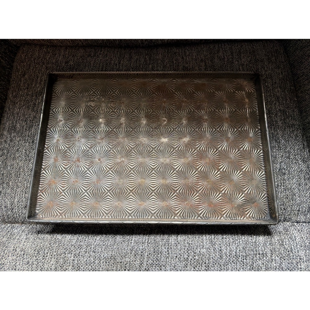 Vintage Van Leer Industrial Metal Tray Embossed Sunburst Pattern 16x12 Gray